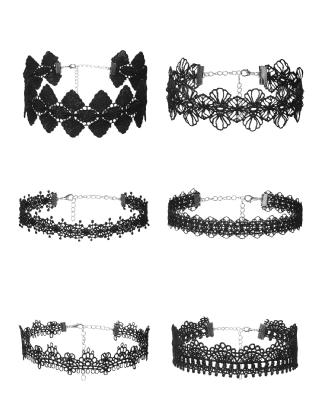6pcs Black Sexy Lace Necklace Set